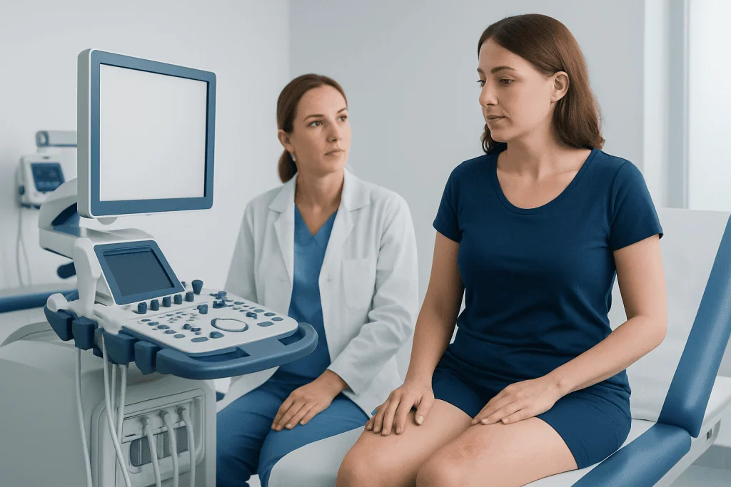 Medical consultation with ultrasound examination at Acibadem Hospital.