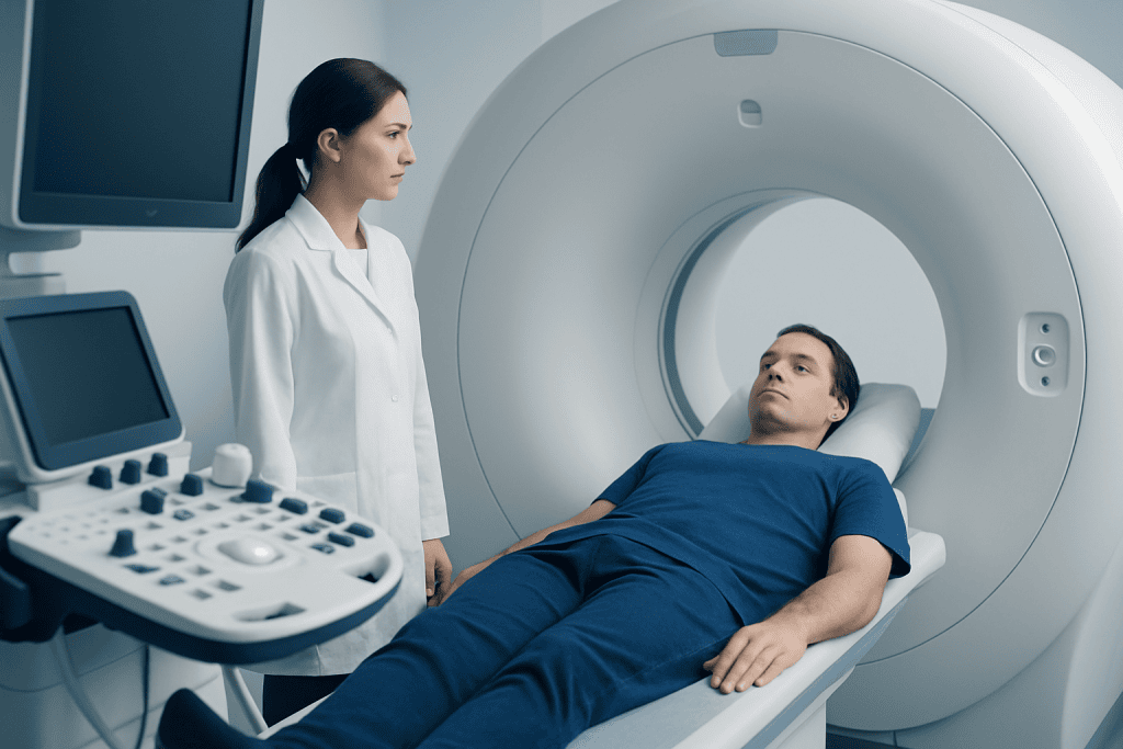 Patient undergoing MRI scan at Acibadem Hospital for diagnosis.