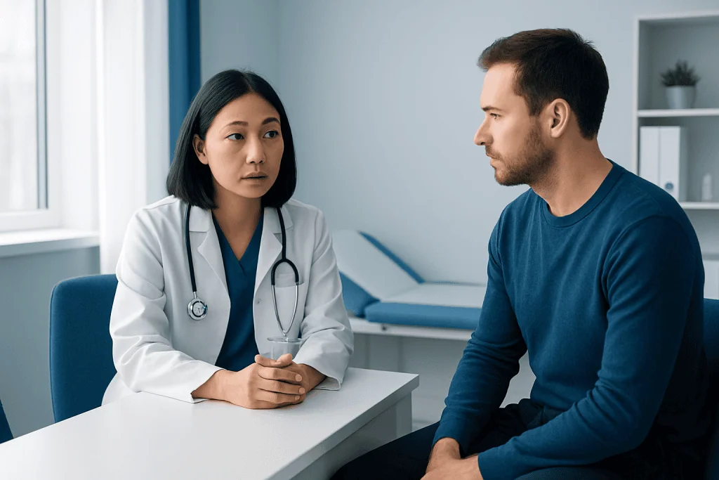 Doctor consulting with patient in a medical office at Acibadem Hospitals Group.