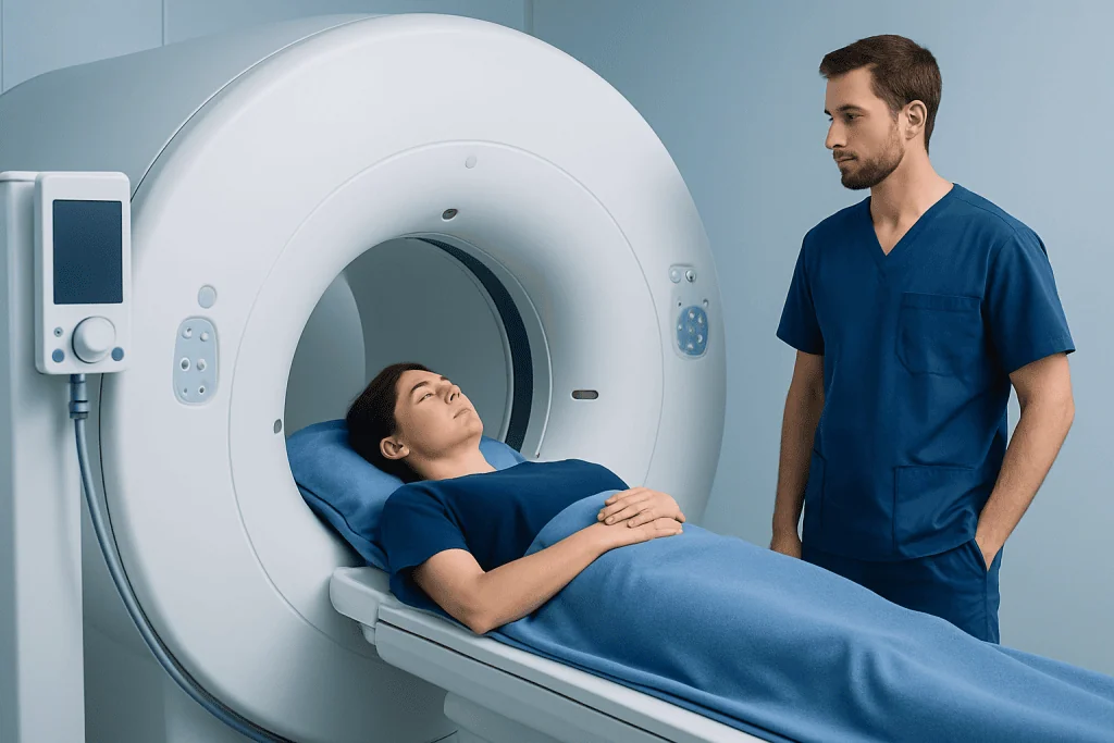 Patient undergoing MRI scan at Acibadem Hospital for neurological assessment.