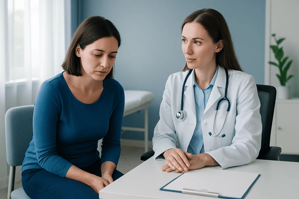 Doctor consulting with a patient in a medical office setting.