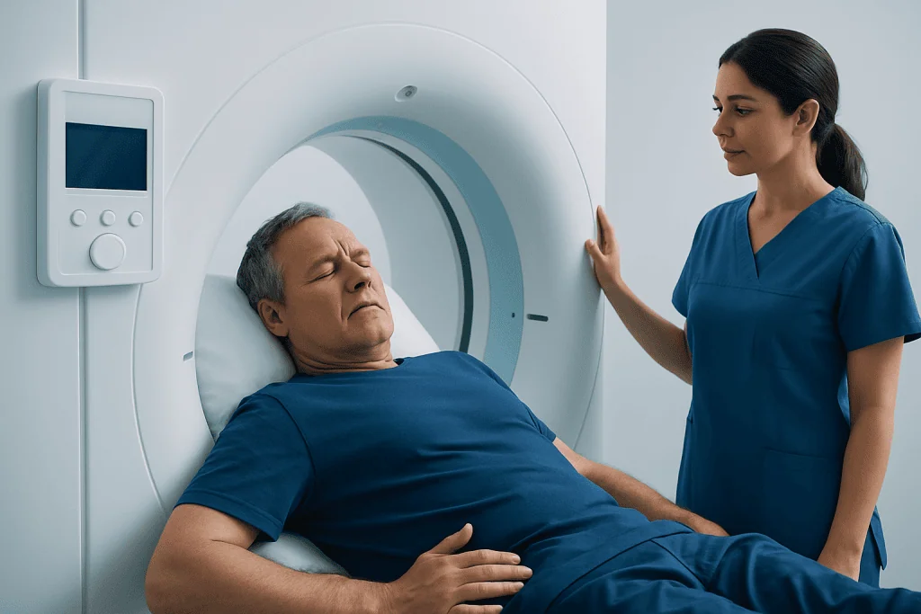 Patient undergoing MRI scan at Acibadem Hospital for diagnosis.