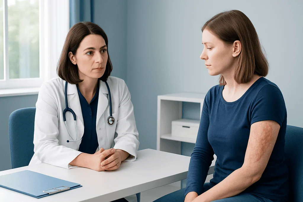 Doctor consulting with a patient in a medical office setting.