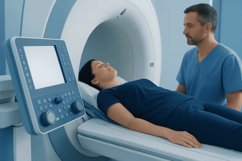Patient undergoing MRI scan at Acibadem Hospital for joint and bone health.
