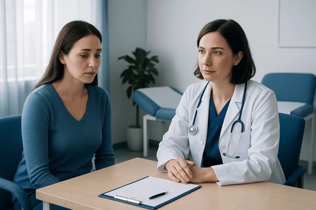 Doctor consulting with a patient in a medical office setting.