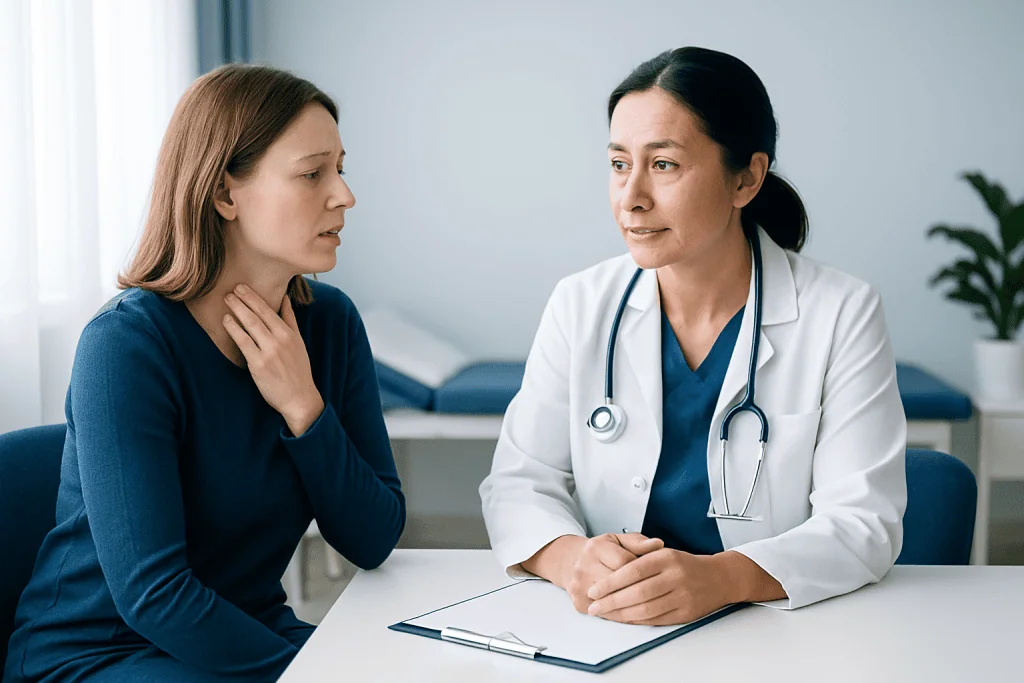 Doctor consulting with a patient in a medical office setting.