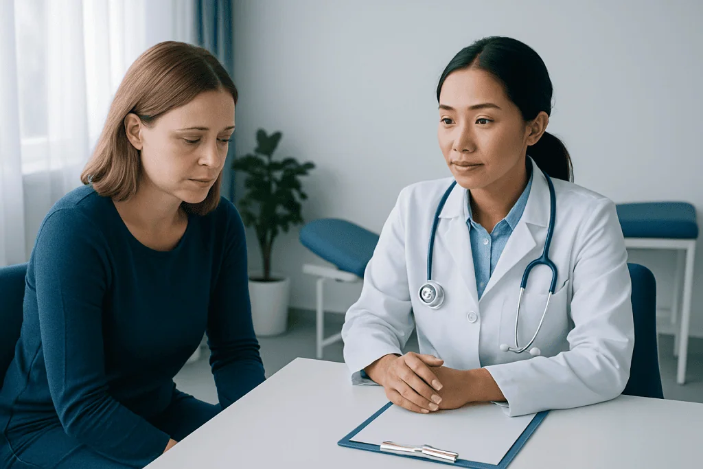 Doctor consulting with a patient in a medical office setting.