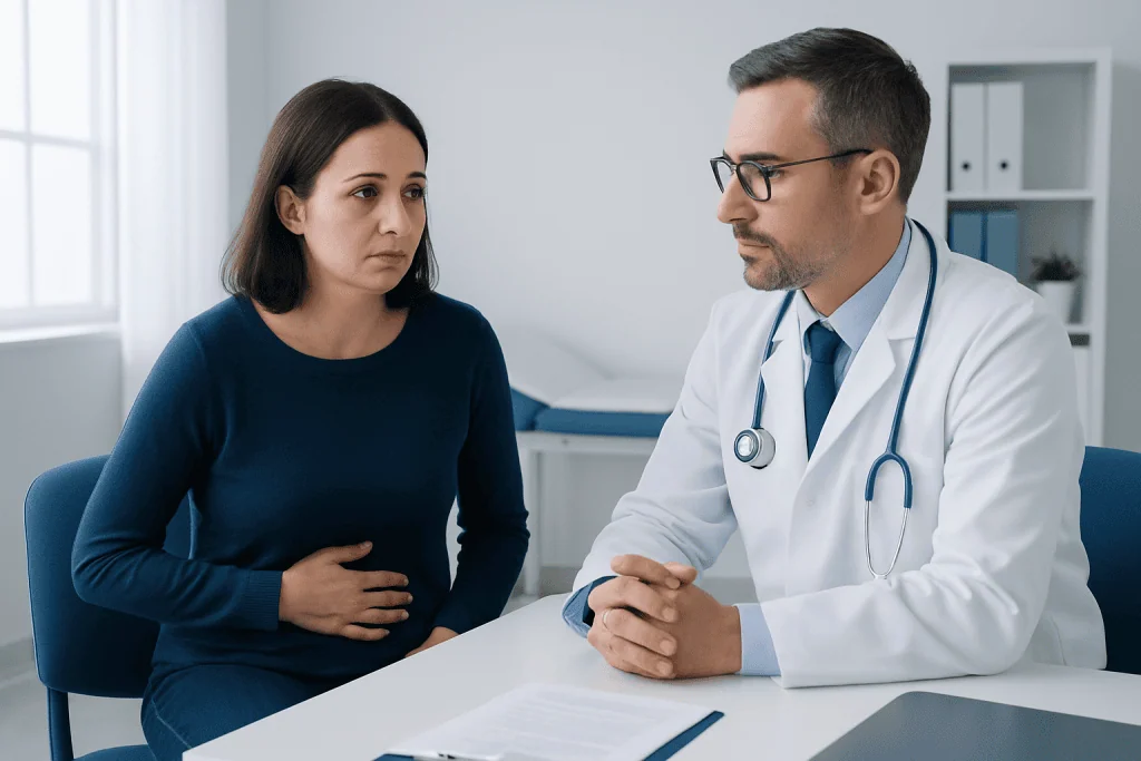 Doctor consulting with a patient in a medical office setting.