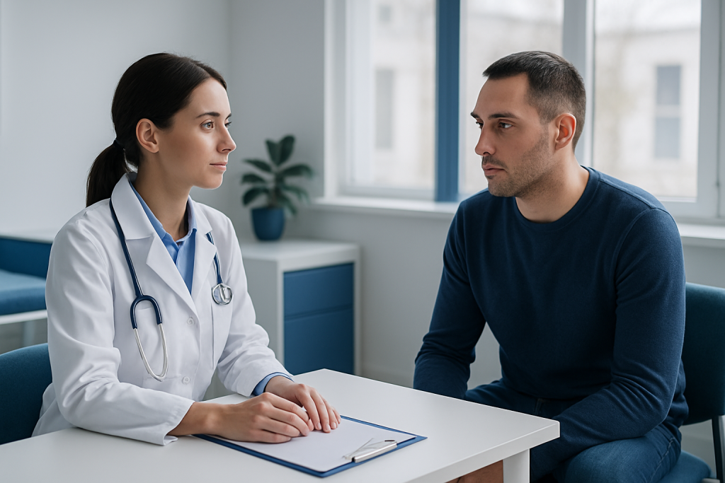 Doctor consulting a patient in a medical office at Acibadem Hospitals Group.