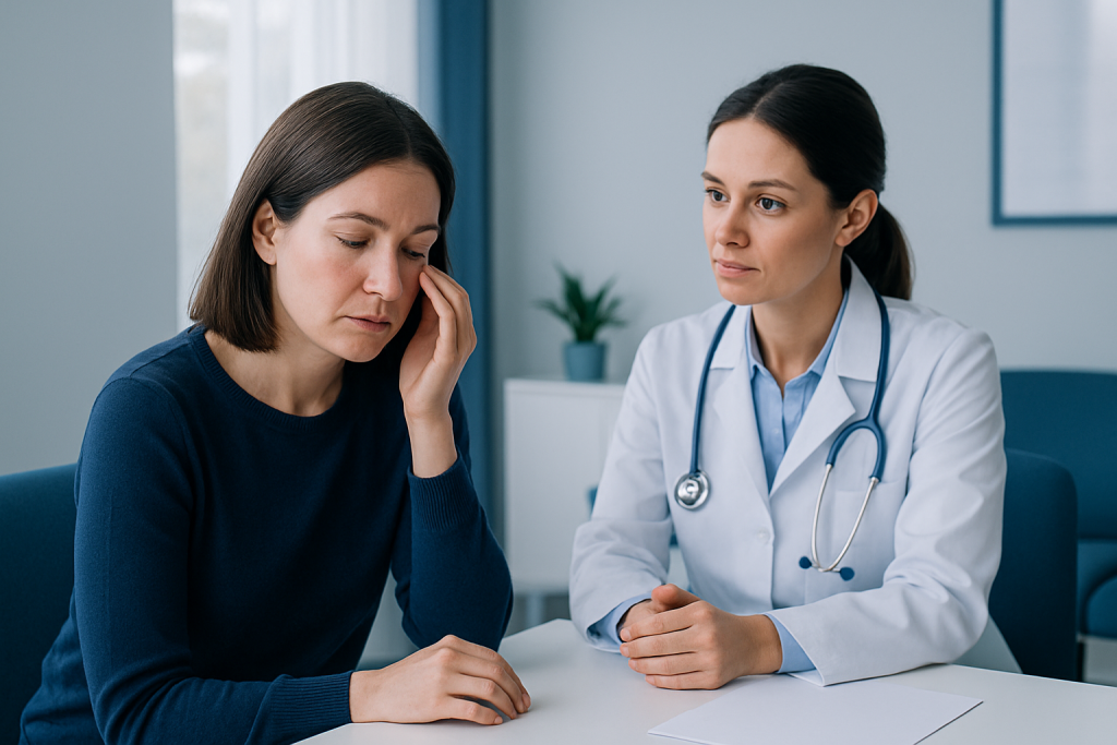 Doctor consulting with a patient in a medical office setting.
