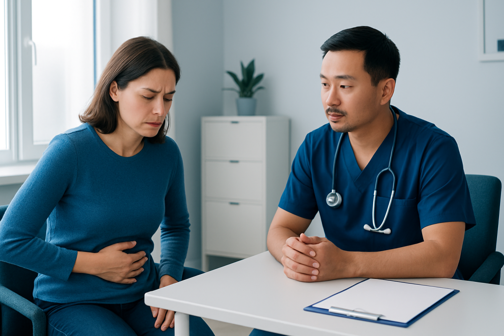 Doctor consulting with a patient about gastrointestinal issues.