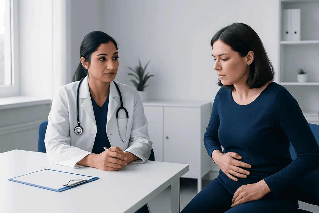 Doctor consulting with a patient in a medical office setting.