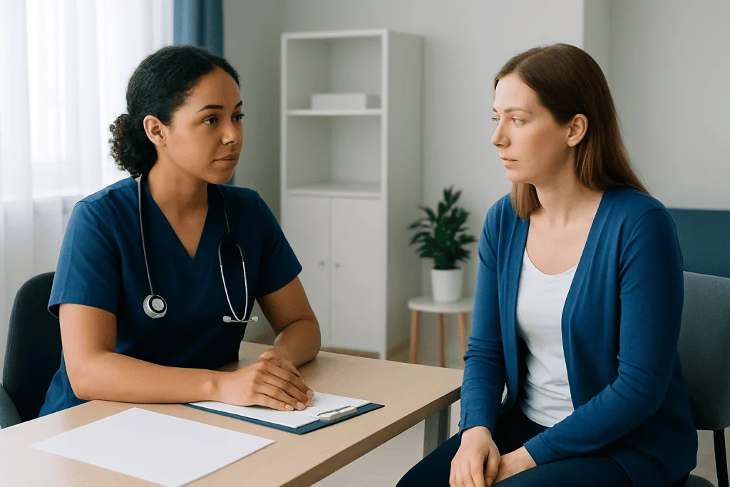 Doctor consulting with a patient in a medical office setting.