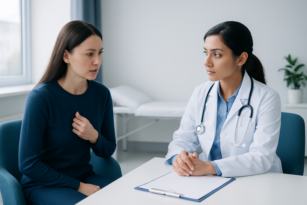Doctor consulting with a patient in a medical office setting.