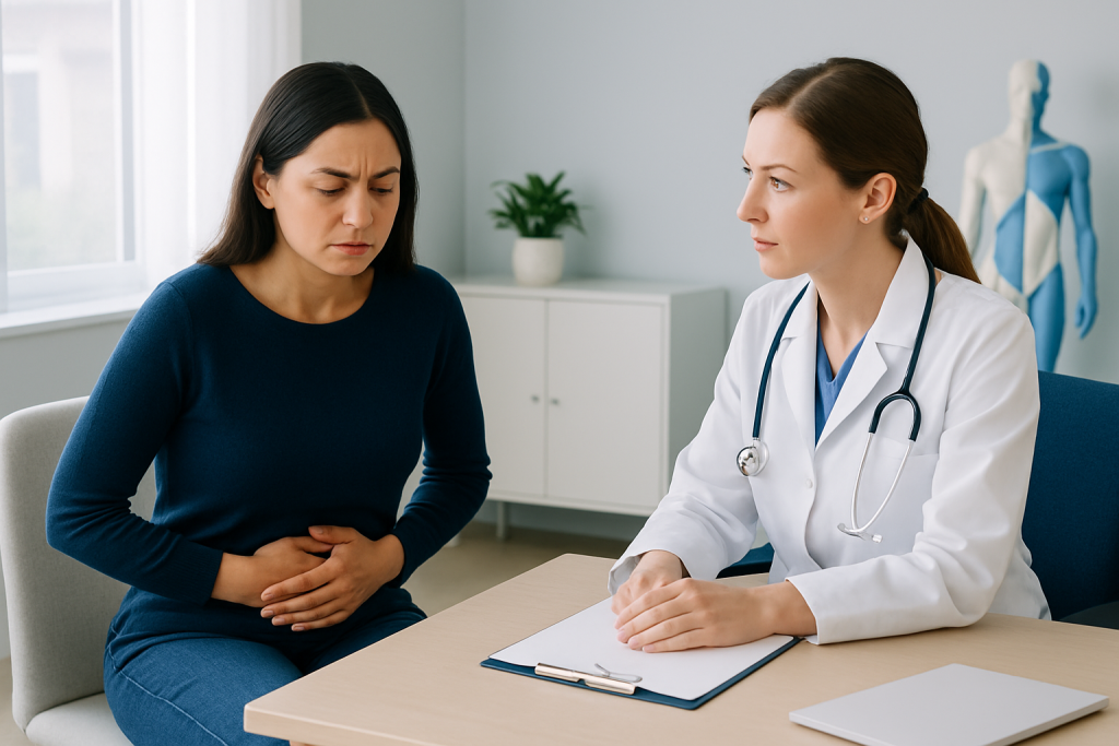 Doctor consulting with a woman patient about endometriosis symptoms.