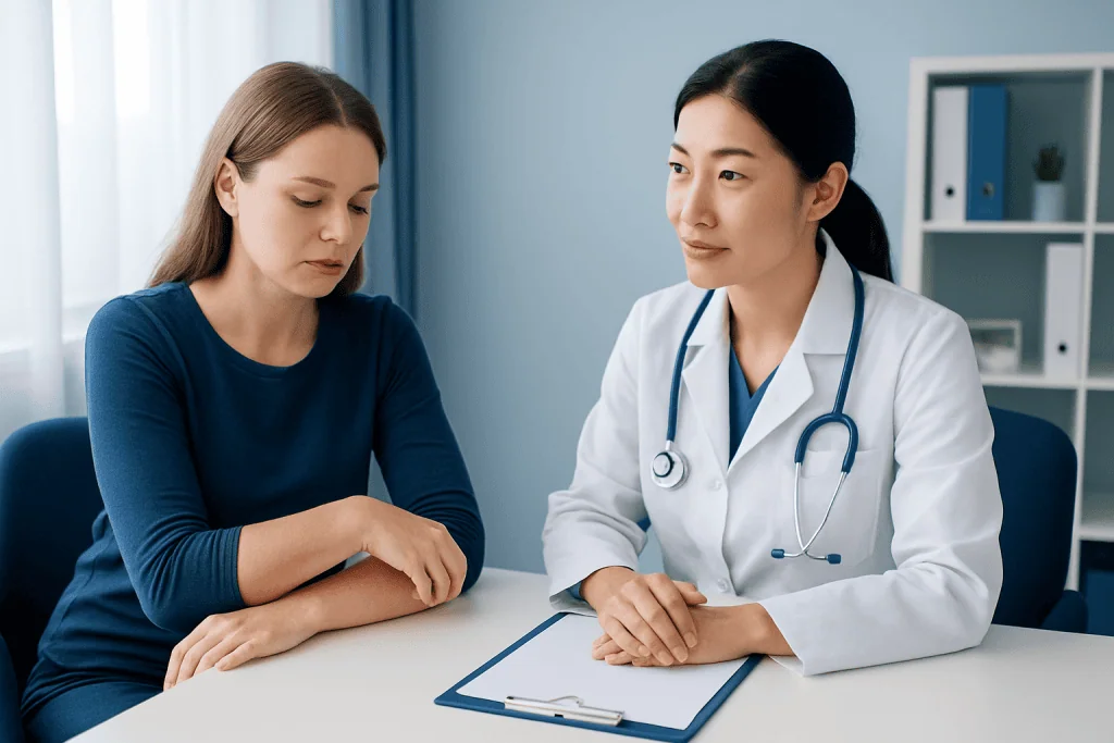 Doctor consulting a patient in a medical office at Acibadem Hospitals Group.