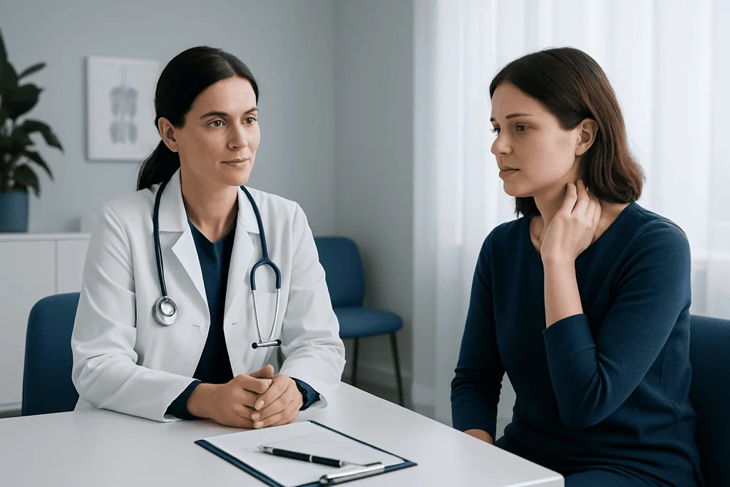 Doctor consulting with a patient in a medical office setting.