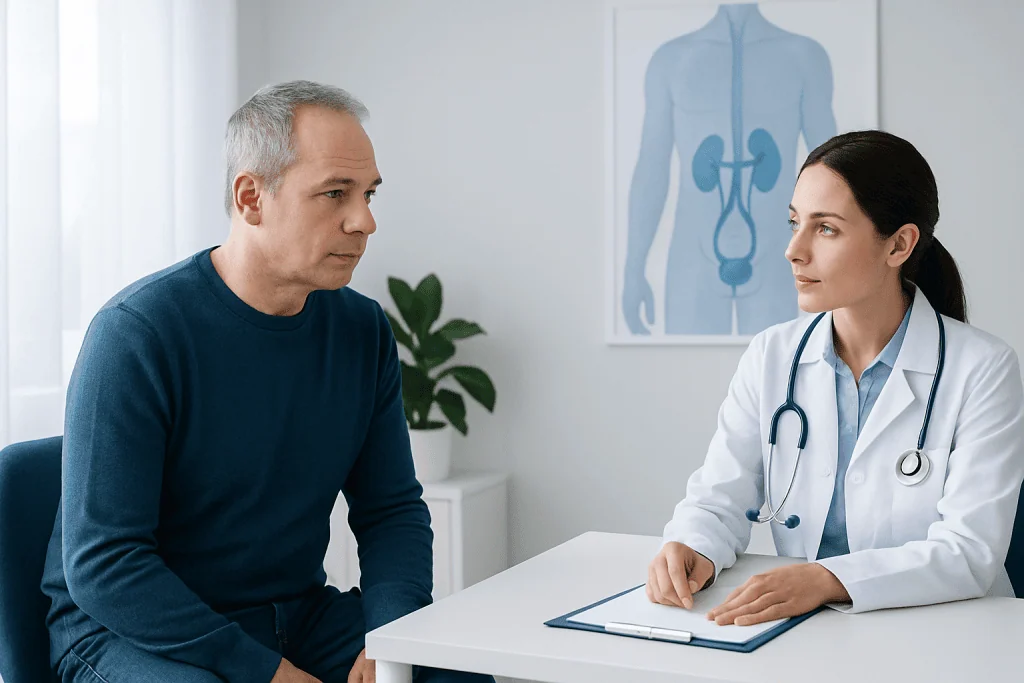Doctor consulting with patient about adrenal health and symptoms.