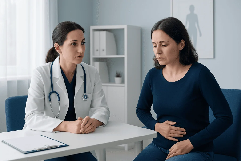 Doctor consulting with a patient in a medical office setting.