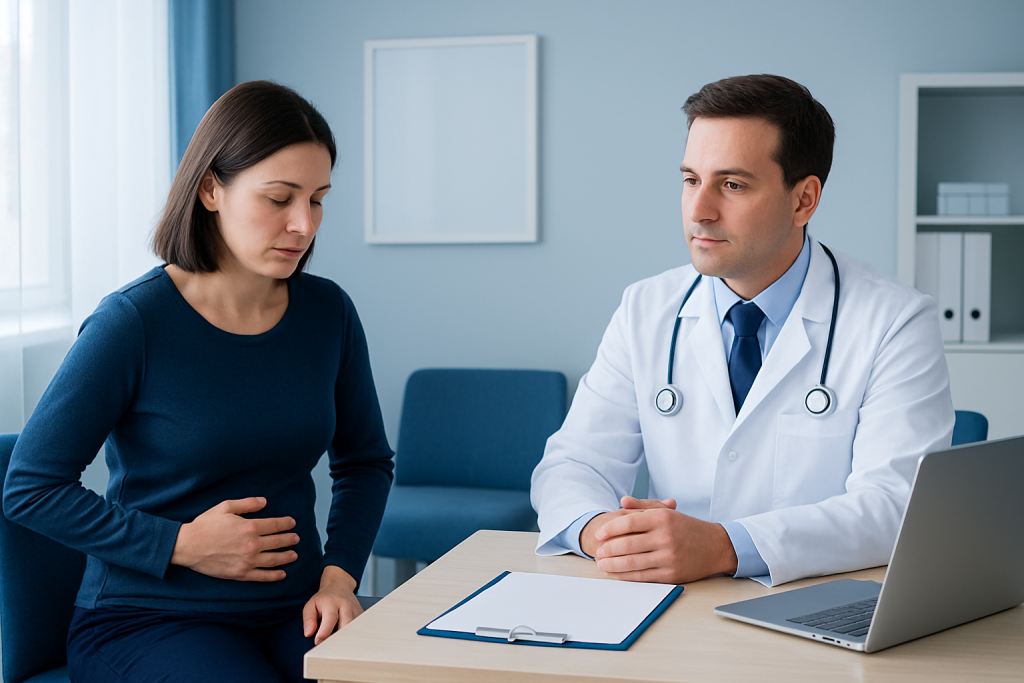 Doctor consulting with a patient in a medical office setting.