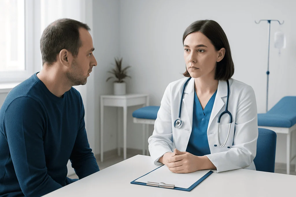 Doctor consulting with a patient in a medical office at Acibadem Hospitals Group.