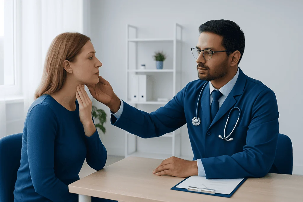 Doctor examining patient during consultation at Acibadem Hospital.