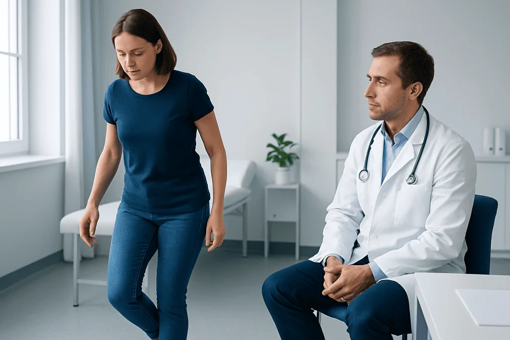 Patient with Trendelenburg gait during medical consultation at Acibadem Hospital.