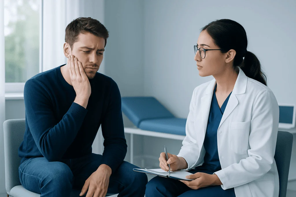 Patient consulting with a doctor about wisdom teeth removal.