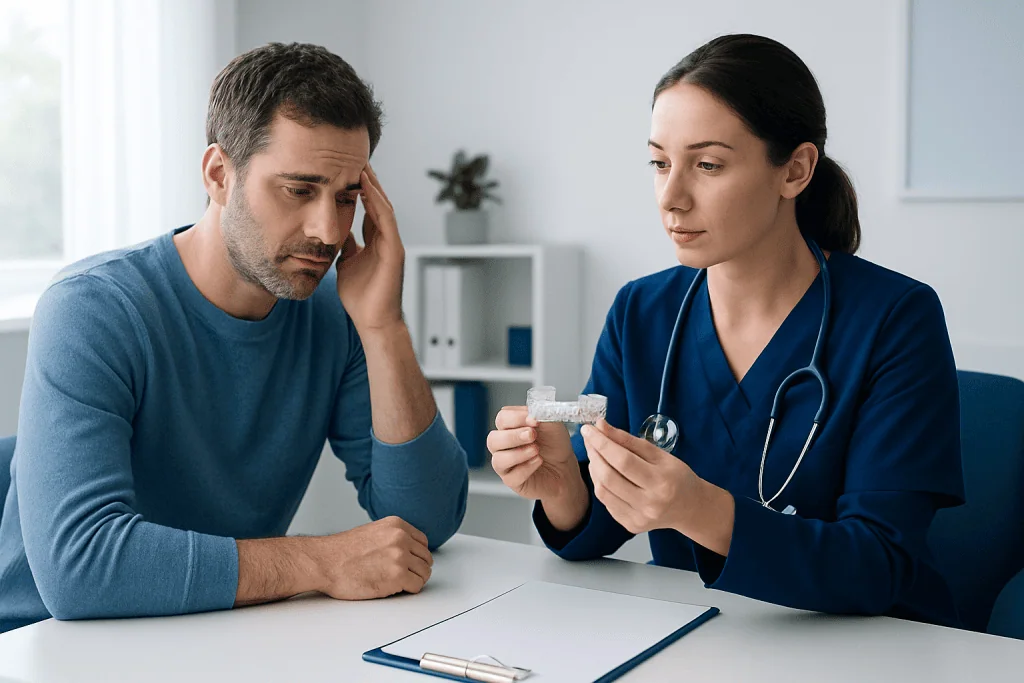 Patient consulting with doctor about sleep apnea treatment options.