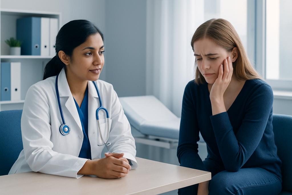 Doctor consulting with a patient in a medical office setting.