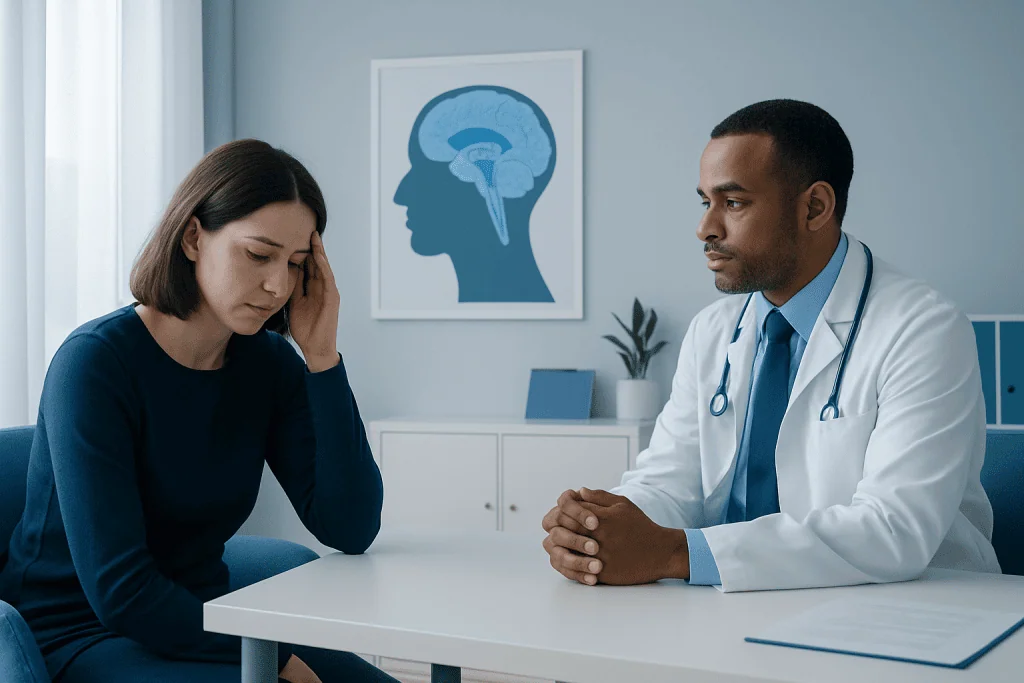Doctor consulting with patient about brain health and amygdala function.
