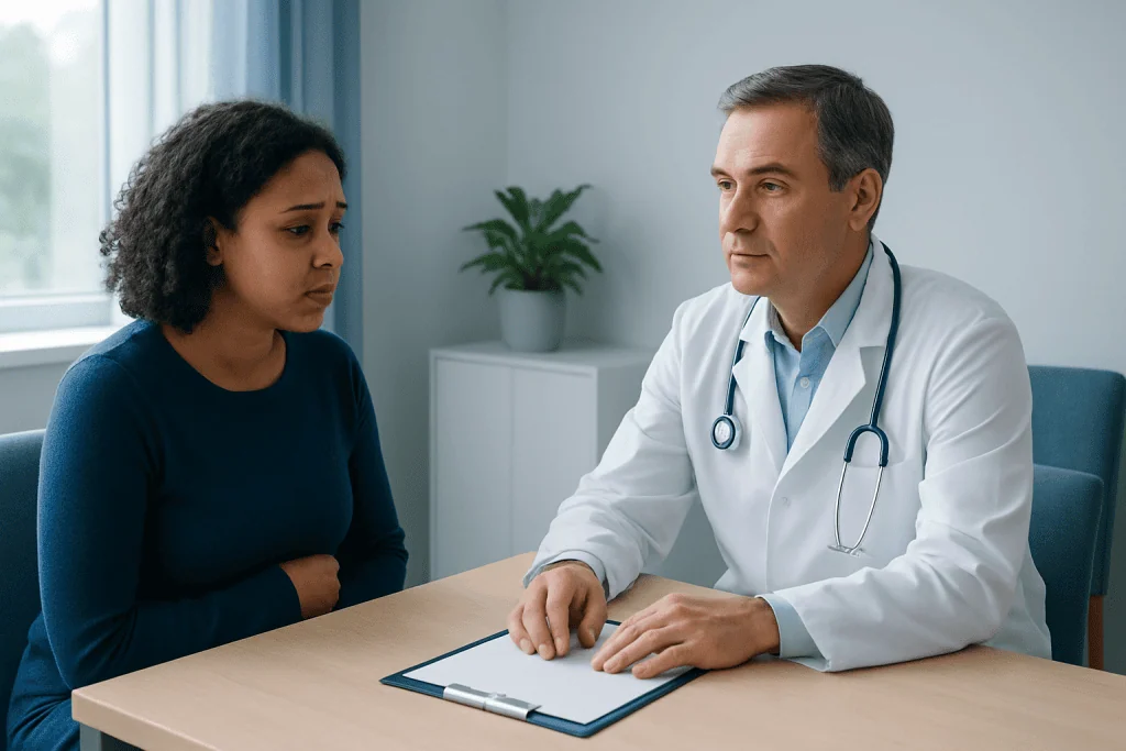 Doctor consulting with a patient in a medical office setting.