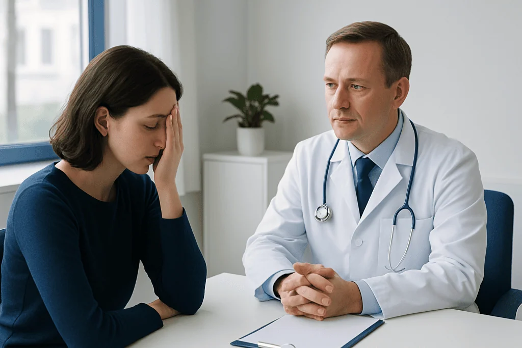 Doctor consulting with a patient in a medical office setting.