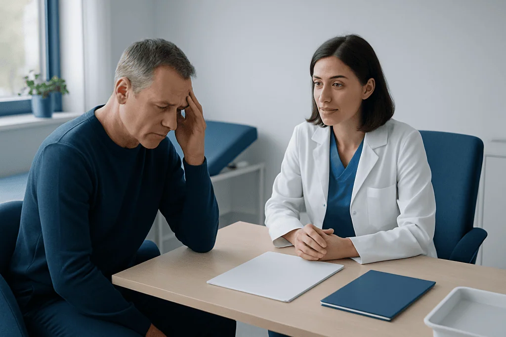 Doctor consulting with a patient in a medical office setting.
