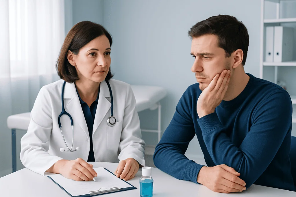 Doctor consulting with a patient in a medical office setting.