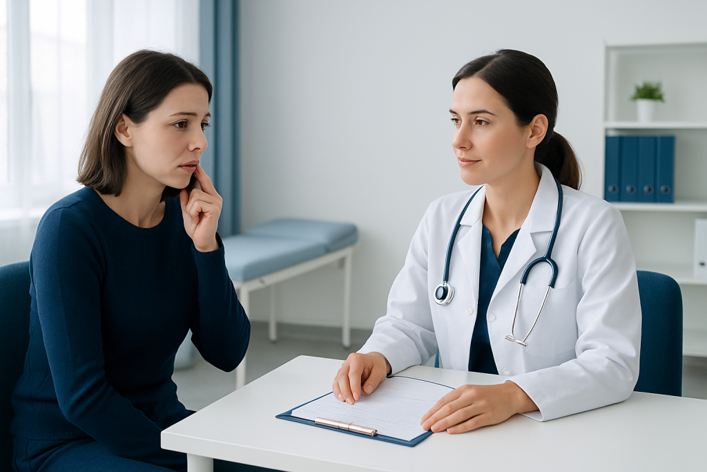 Doctor consulting with a patient in a medical office setting.