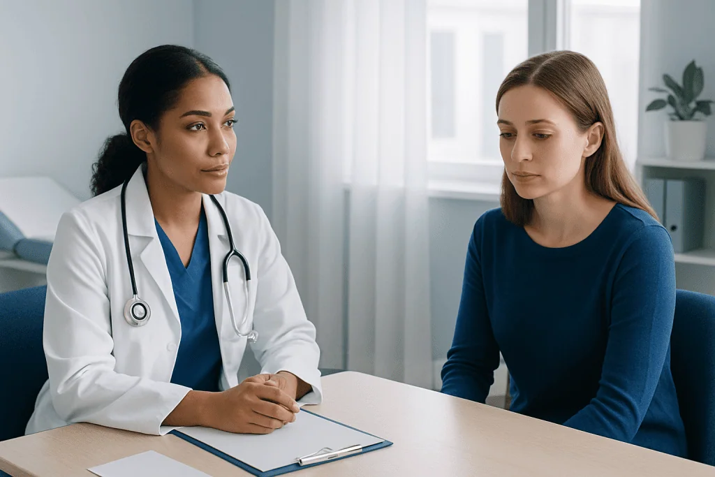 Doctor consulting with a patient in a medical office at Acibadem Hospitals Group.