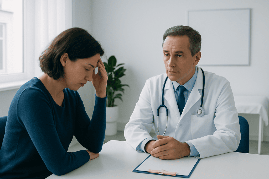Doctor consulting with a patient in a medical office setting.