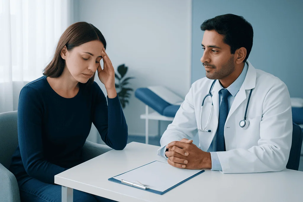 Doctor consulting with a patient about water intoxication symptoms.