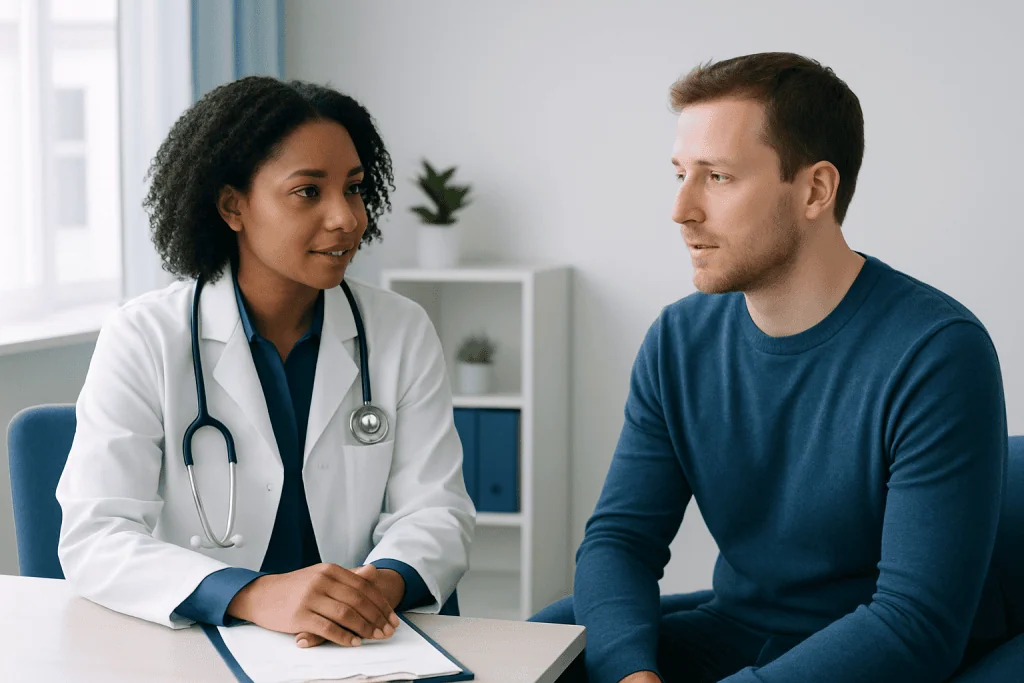 Doctor consulting patient in a medical office at Acibadem Hospitals Group.
