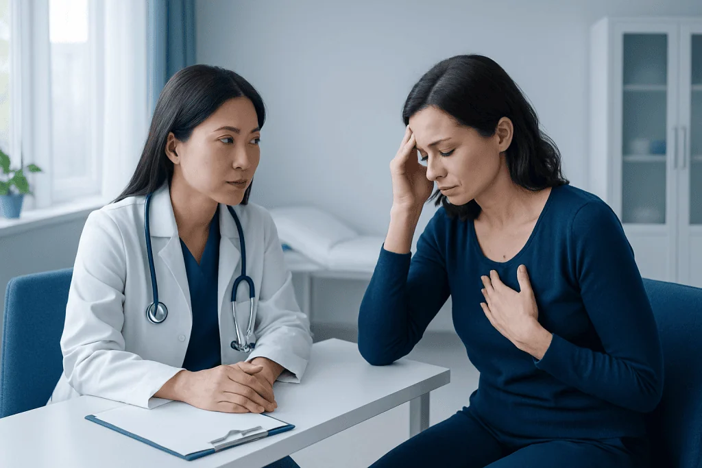 Doctor consulting with a woman patient about heart health concerns.