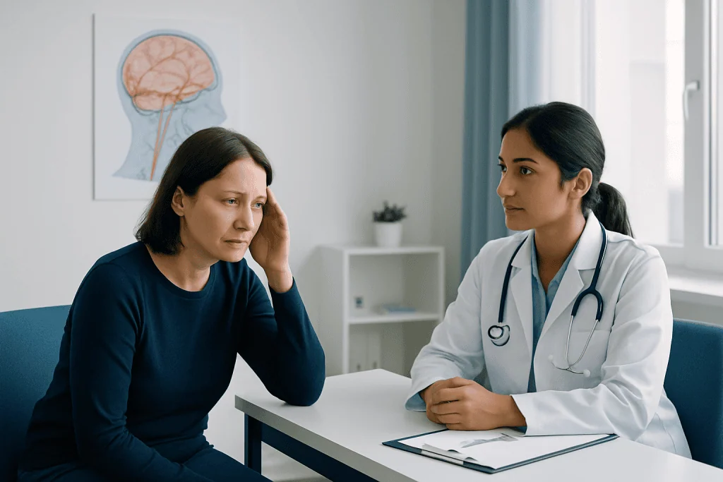 Doctor consulting with a patient about intracranial hypertension.