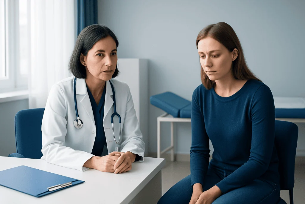 Doctor consulting with a patient in a medical office setting.