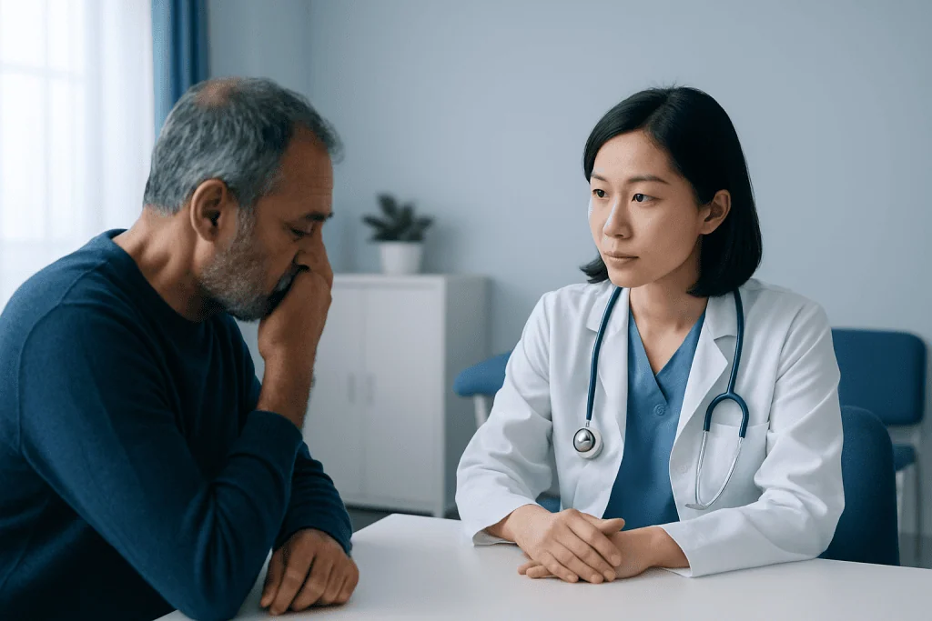 Doctor consulting with a patient in a medical office.