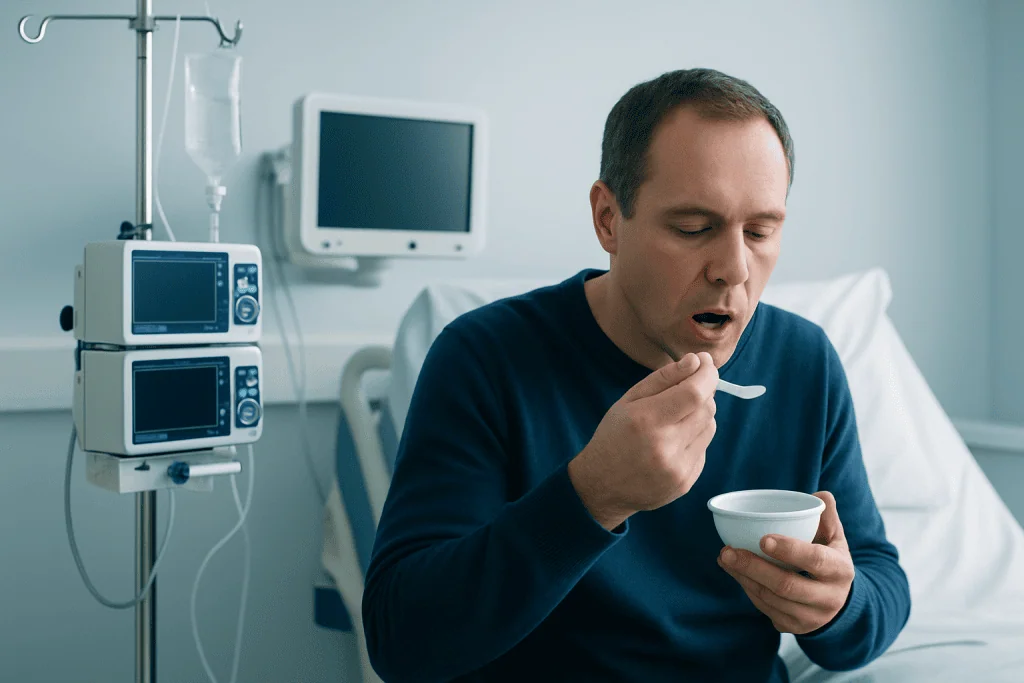 Symptoms and warning signs — man eating pus