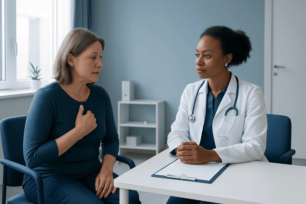 Doctor consulting with a patient in a medical office setting.