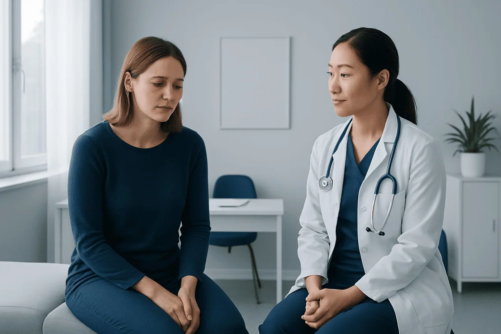 Doctor consulting with a patient in a medical office setting.