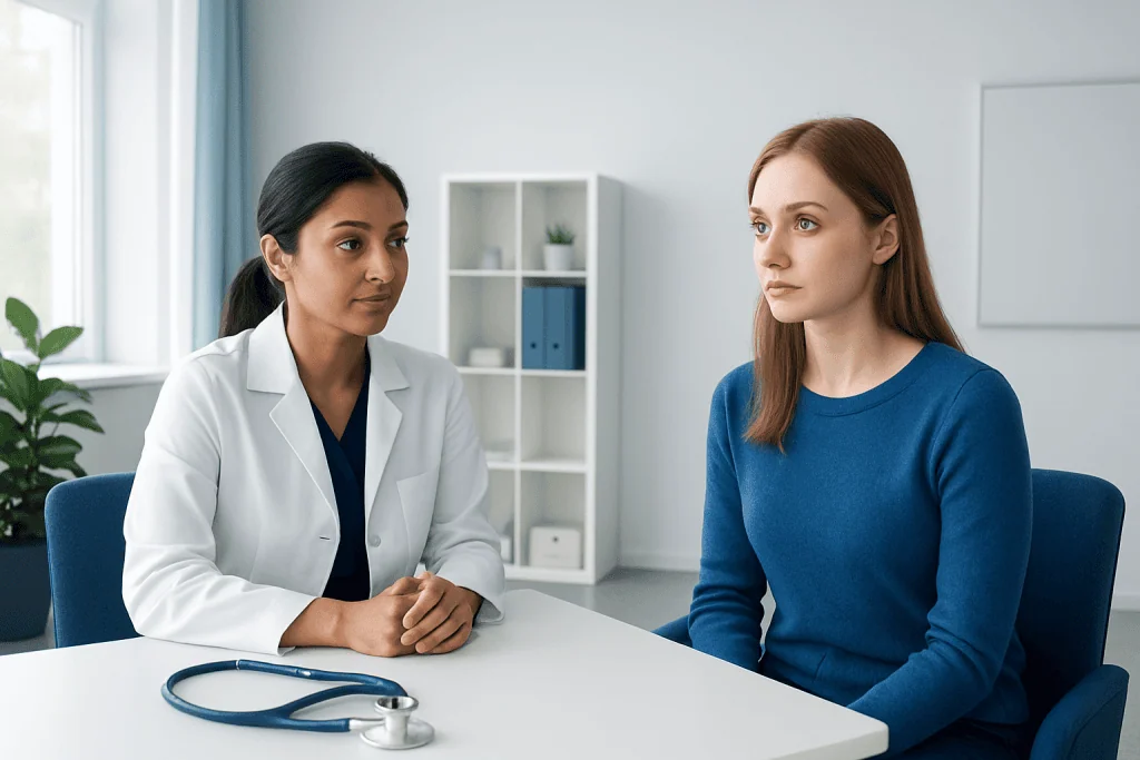 Doctor consulting with a patient in a medical office setting.