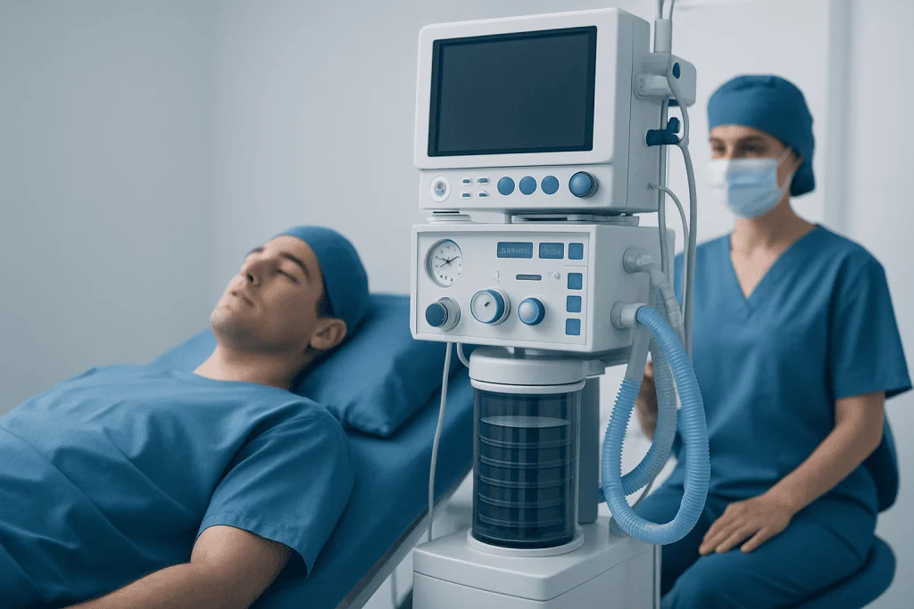 Patient undergoing anesthesia before fistula surgery at Acibadem Hospital.