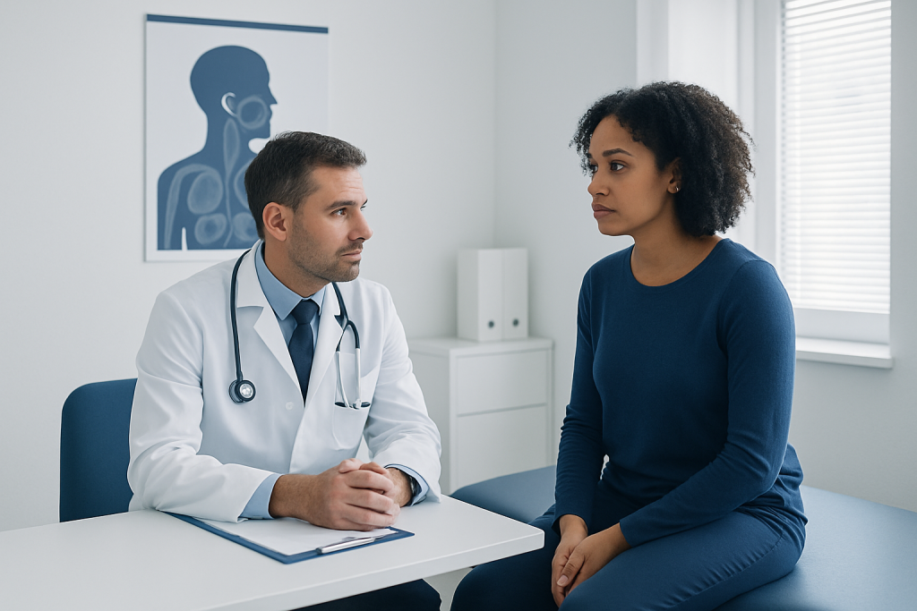 Doctor consulting with a patient in a medical office at Acibadem Hospitals Group.